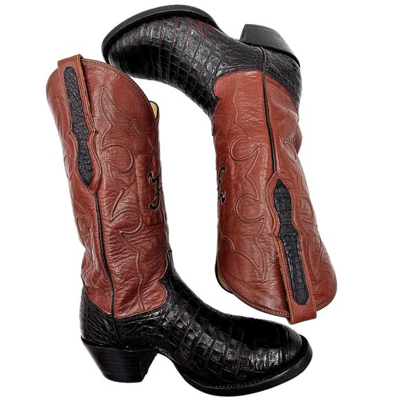 Custom Caiman Belly Cowboy Boots Mens 8.5E Brown Cherry 1 Pc Vamp Texas Western - Picture 13 of 16